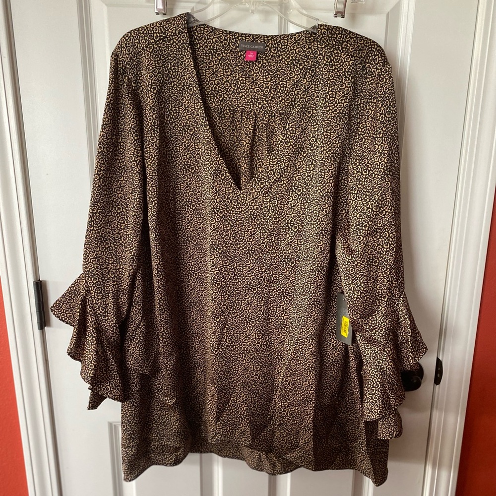Vince Camuto Black and Gold Patterned Blouse
